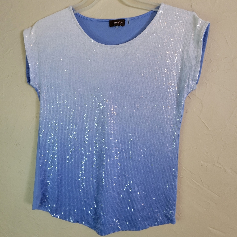 Crosby blue ombre sequin cap sleeve  t-shirt, sz S